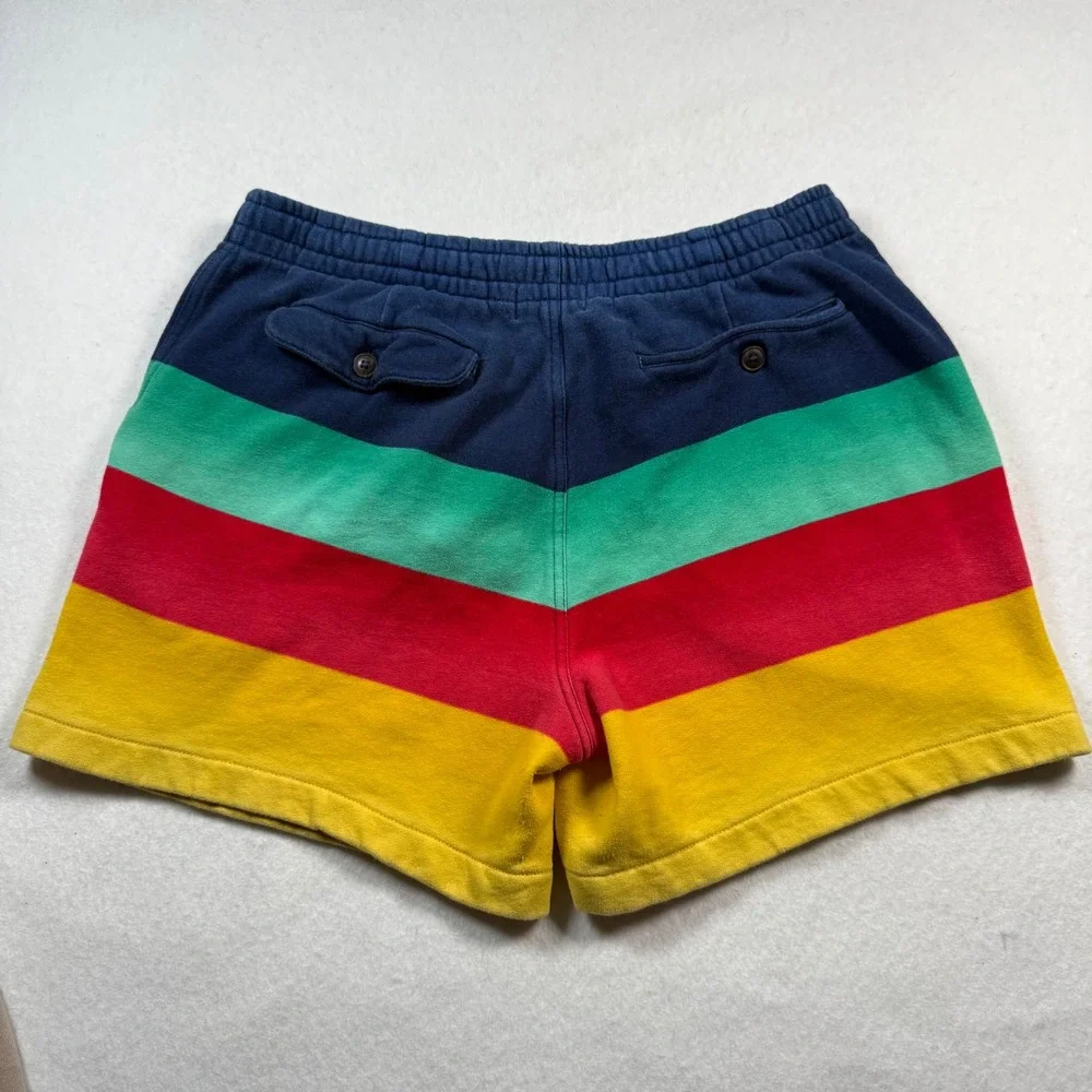 Polo Ralph Lauren Mens Colorblock Striped Fleece Shorts Navy Red Yellow Large